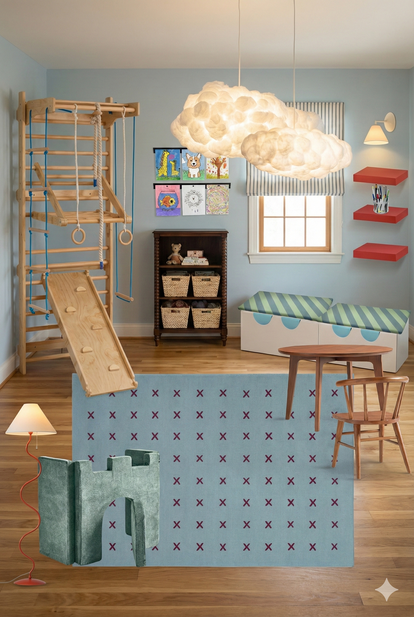 Modern Whimsical Blue Playroom Design Board