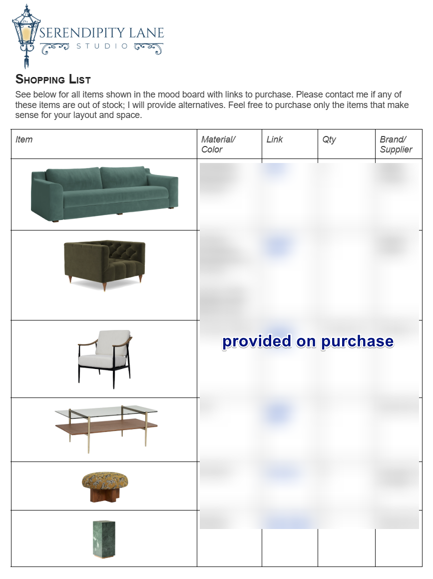 Art Deco Warm Dramatic Living Room Design Board