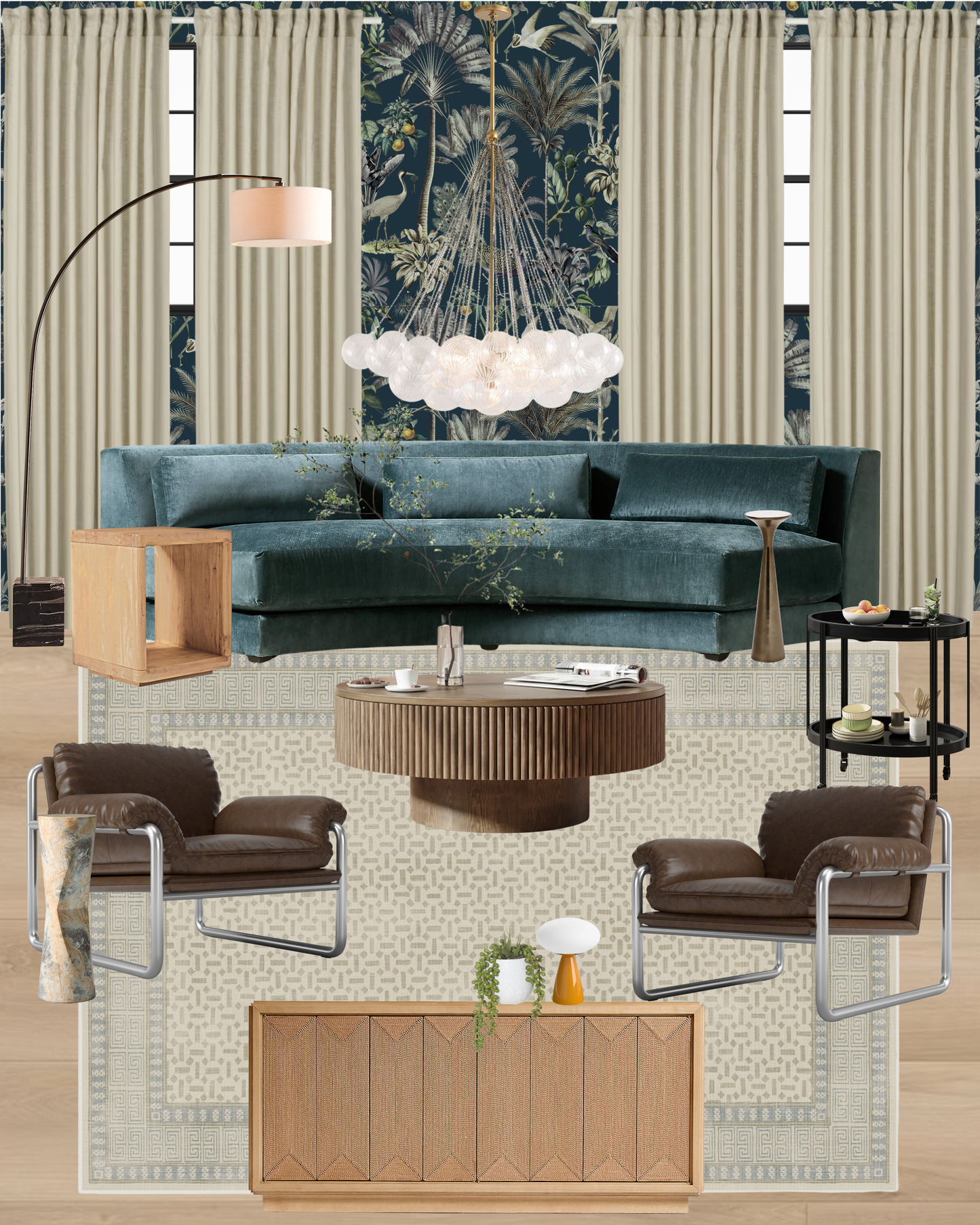 Bold Blue Sophisticated Living Room Design Board