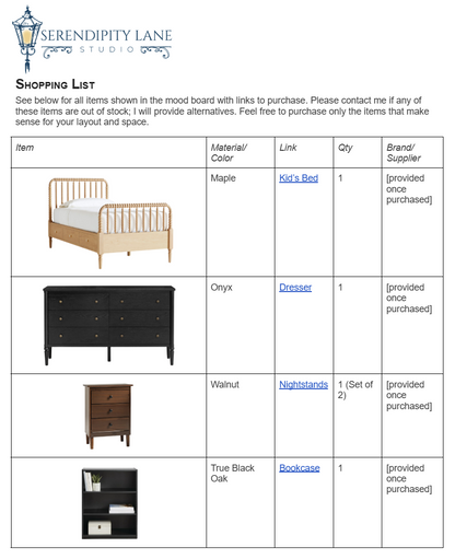 Charming Whimsical Traditional Kid's Bedroom Design Board