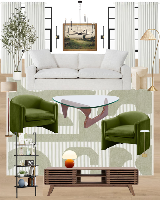 Contemporary Airy Elevated Living Room Design Board