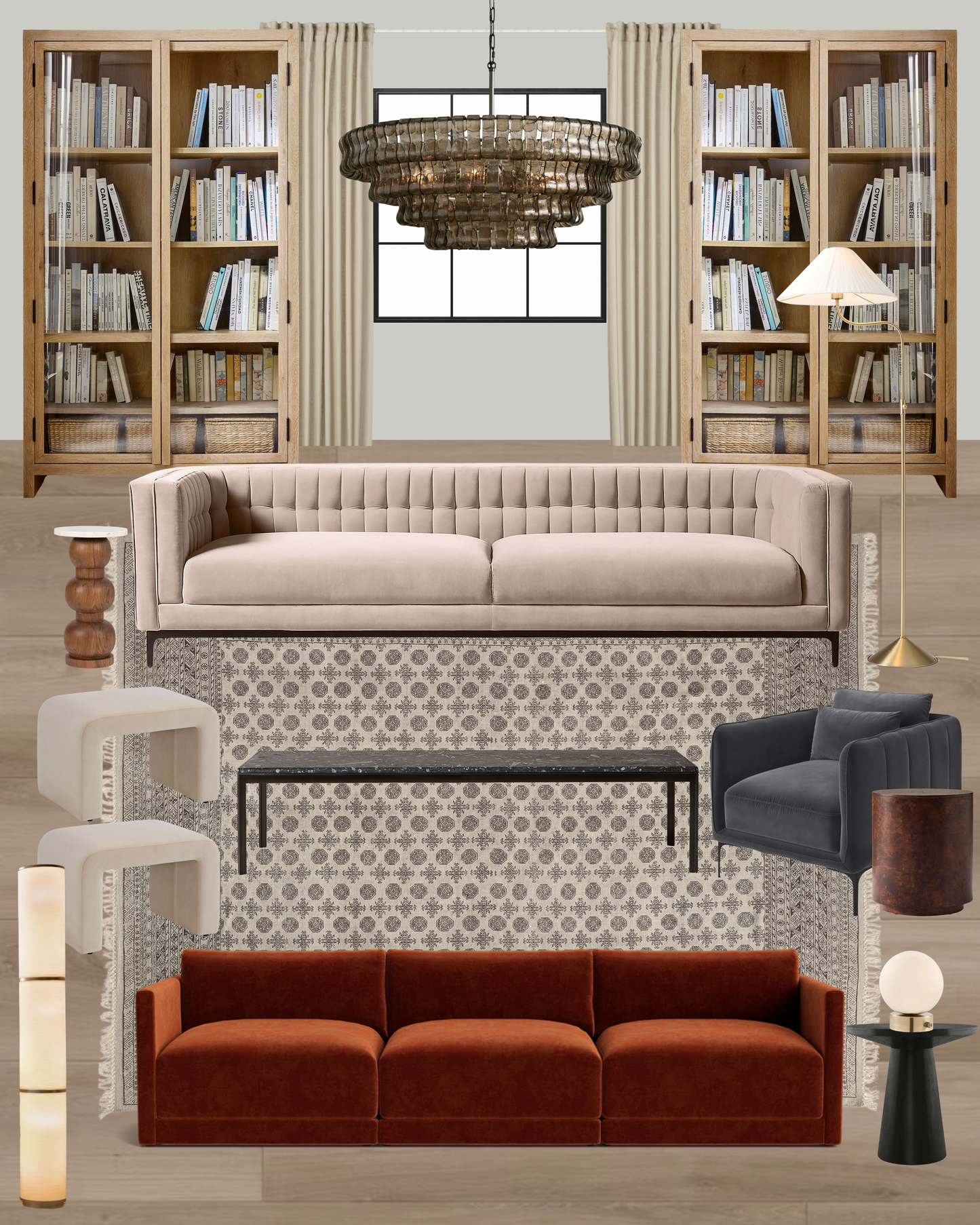 Warm Modern Luxe Living Room Design Board