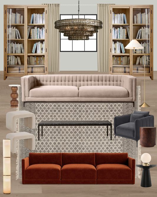 Warm Modern Luxe Living Room Design Board