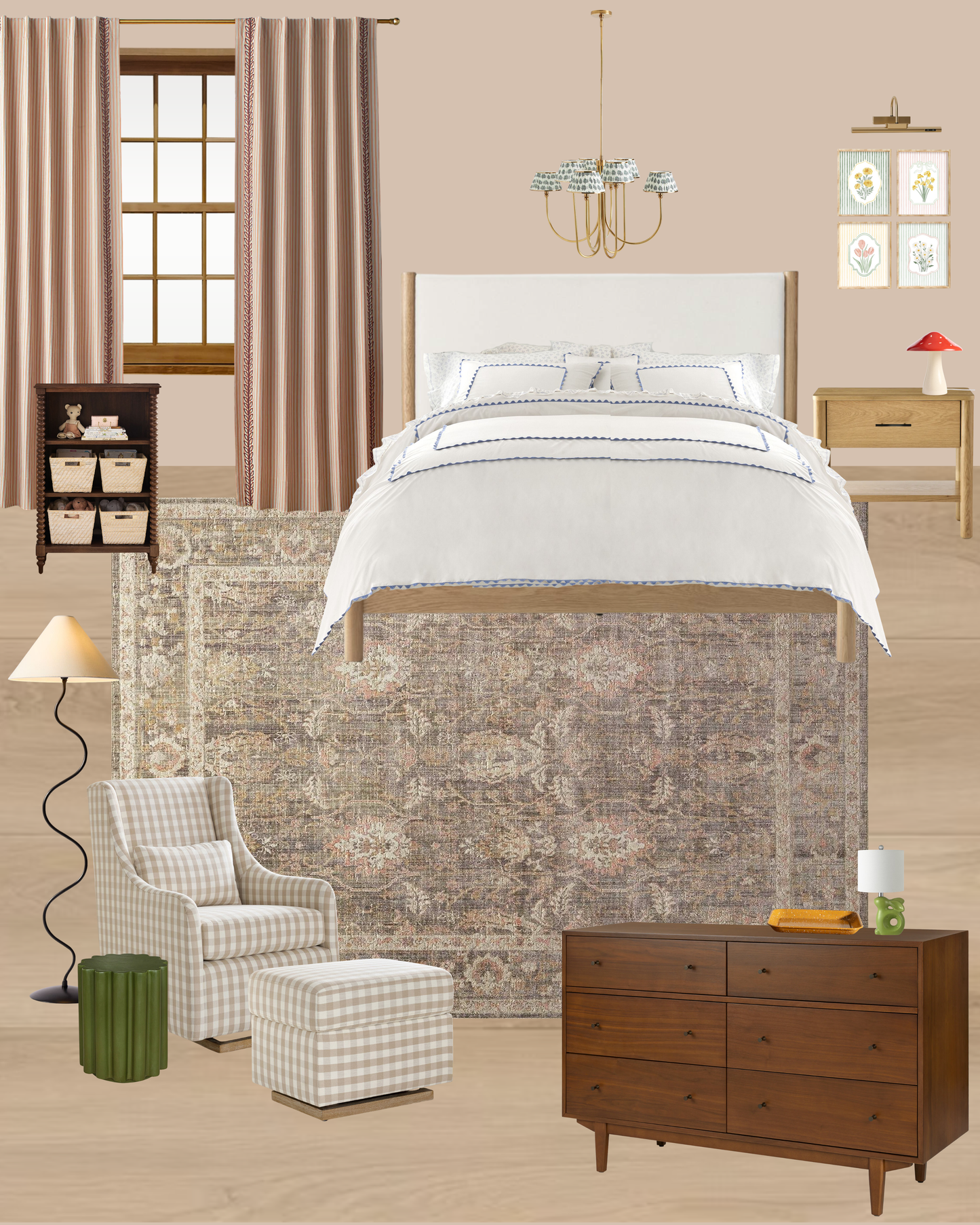 Pink Traditional Cottage Kid's Bedroom Design Board