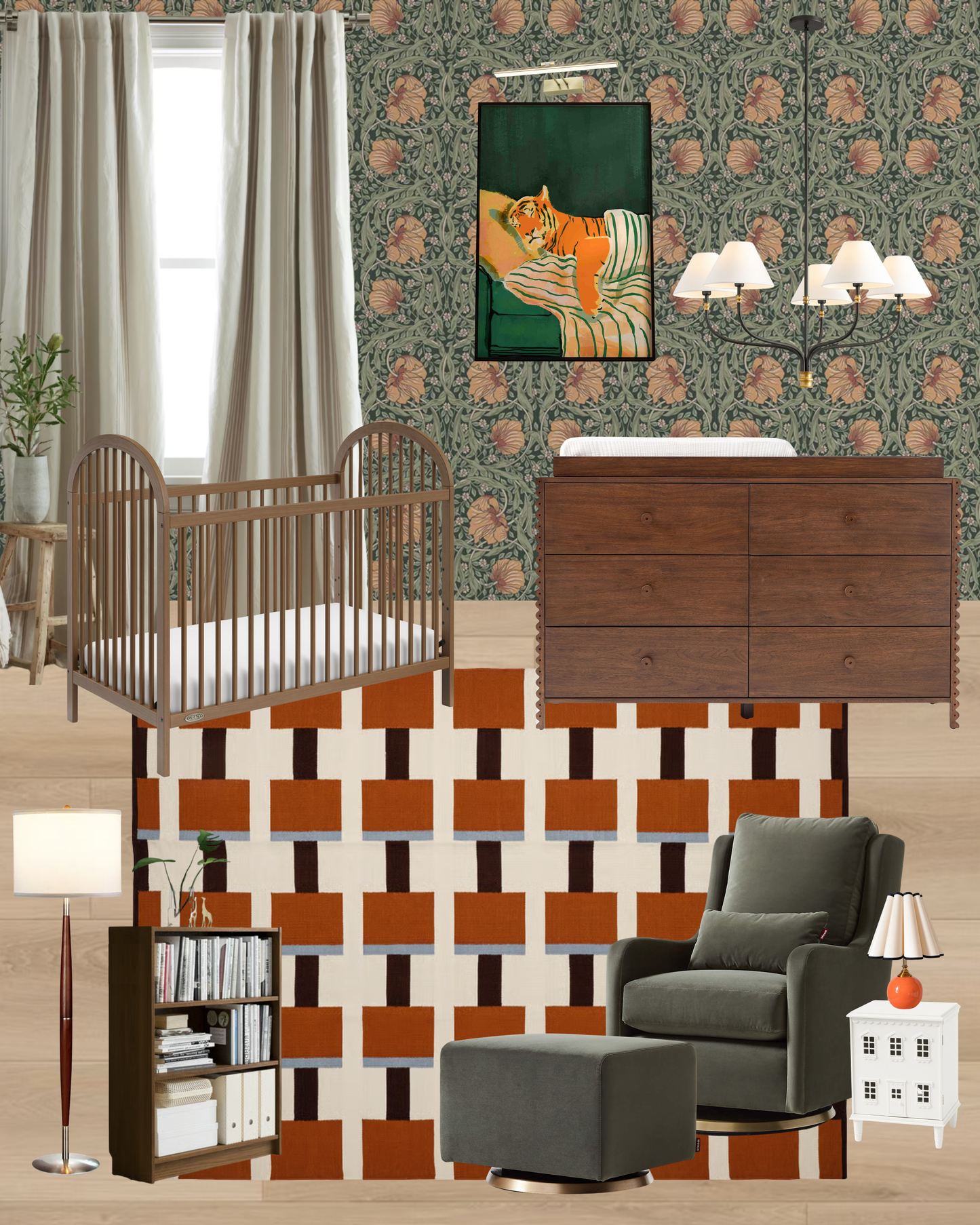 Mid-Century Modern Green and Orange Nursery Design Board