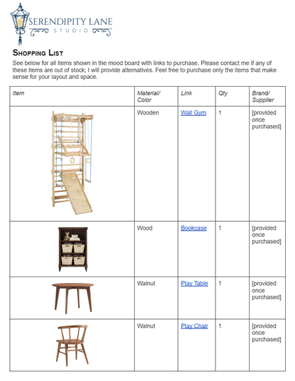 Modern Whimsical Blue Playroom Design Board