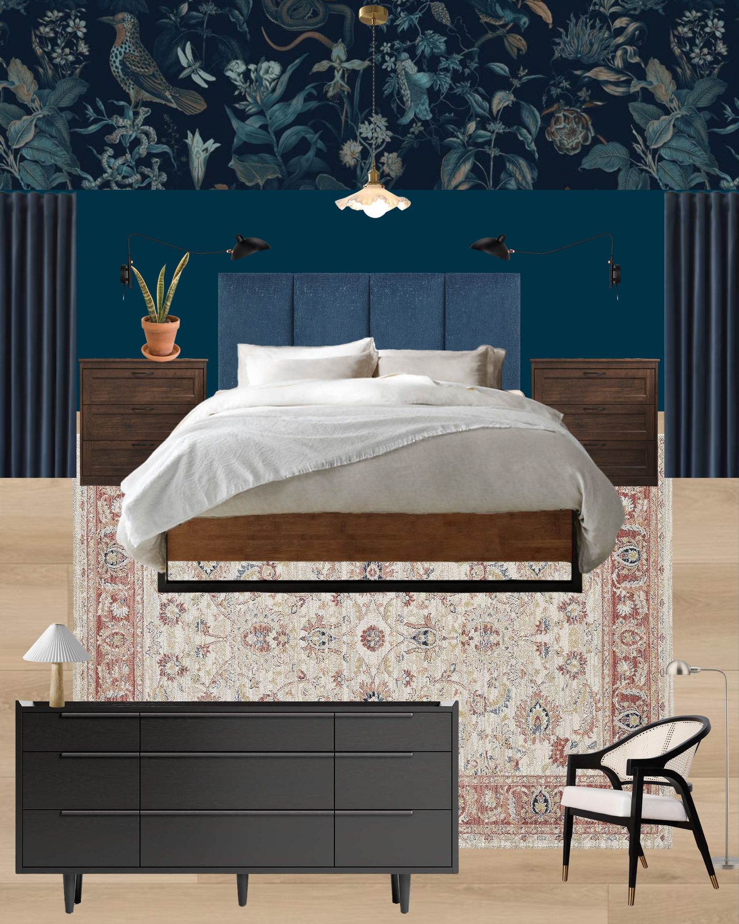 Ornate Dark Blue Bedroom Design Board