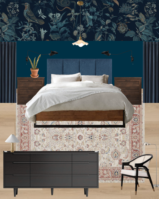 Ornate Dark Blue Bedroom Design Board