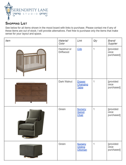 Mid-Century Modern Green and Orange Nursery Design Board