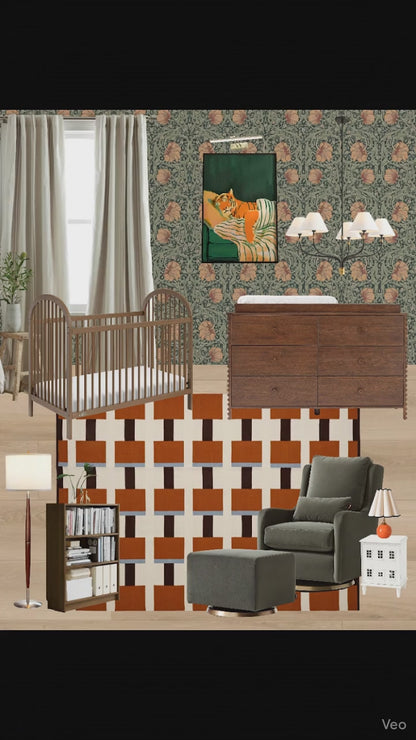 Mid-Century Modern Green and Orange Nursery Design Board